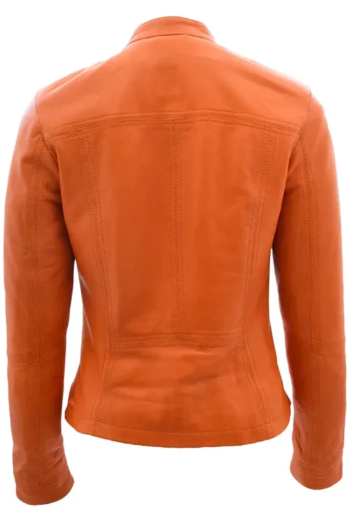 womens-band-collar-orange-faux-leather-biker-jacket