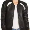 womens-baseball-collar-black-faux-leather-bomber-jacket