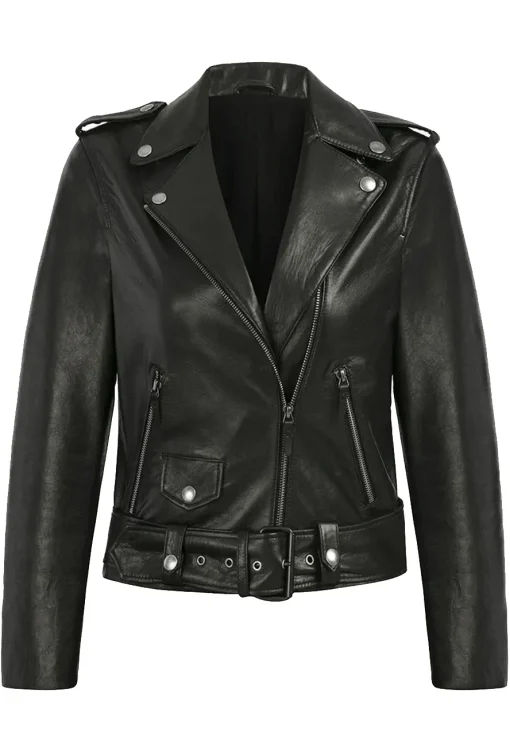 womens-black-biker-faux-leather-belted-jacket
