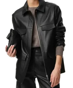 womens-black-faux-leather-collared-utility-jacket