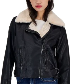 womens-black-faux-leather-fleece-trim-moto-jacket