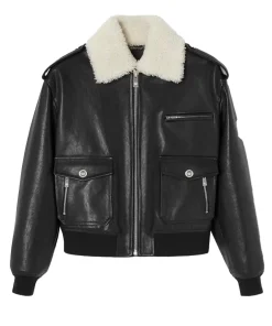 womens-black-faux-leather-shearling-collar-blouson-jacket