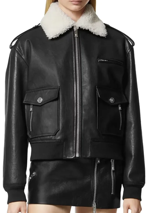 womens-black-faux-leather-shearling-collar-blouson-jacket