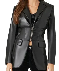 womens-black-faux-leather-zip-up-blazer