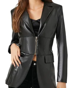 womens-black-faux-leather-zip-up-blazer
