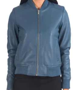 womens-bliss-blue-faux-leather-bomber-jacket