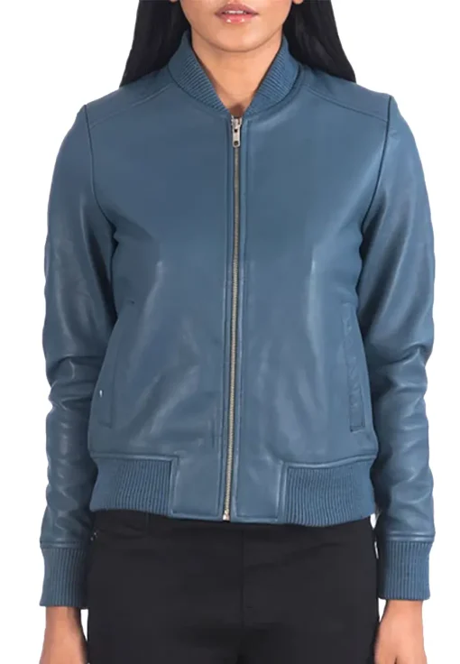 womens-bliss-blue-faux-leather-bomber-jacket