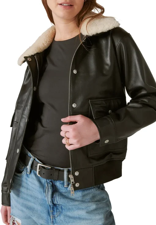 womens-bomber-black-faux-leather-shearling-collar-jacket