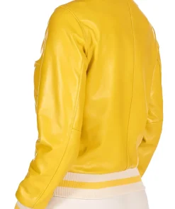 womens-bright-yellow-faux-leather-bomber-jacket