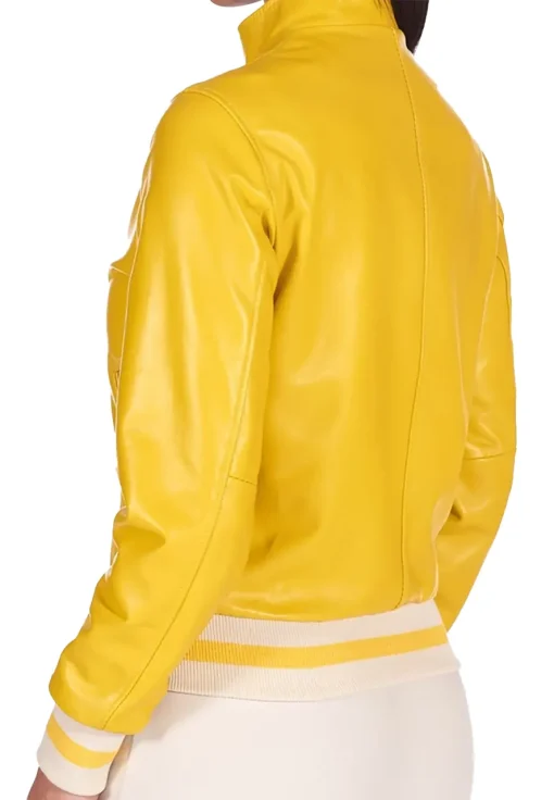 womens-bright-yellow-faux-leather-bomber-jacket