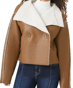 womens-brown-faux-leather-double-breasted-shearling-jacket