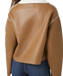 womens-brown-faux-leather-double-breasted-shearling-jacket