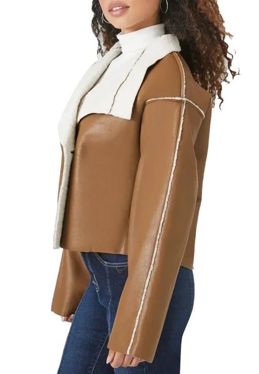 womens-brown-faux-leather-double-breasted-shearling-jacket