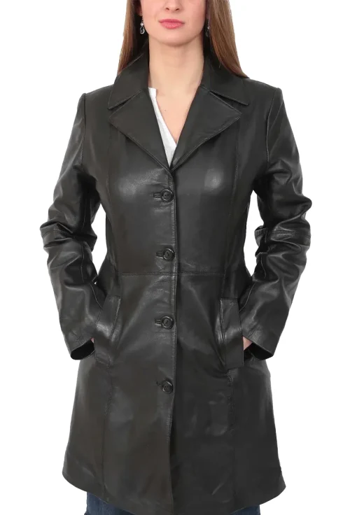 womens-button-fasten-black-faux-leather-coat