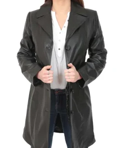 womens-button-fasten-black-faux-leather-coat