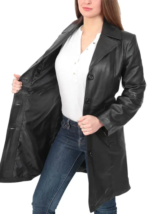 womens-button-fasten-black-faux-leather-coat