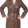 womens-button-fasten-brown-faux-leather-coat