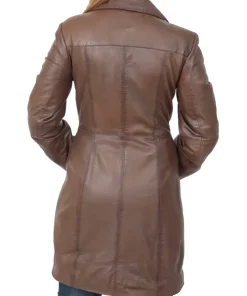 womens-button-fasten-brown-faux-leather-coat