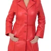 womens-button-fasten-red-faux-leather-coat
