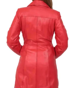 womens-button-fasten-red-faux-leather-coat