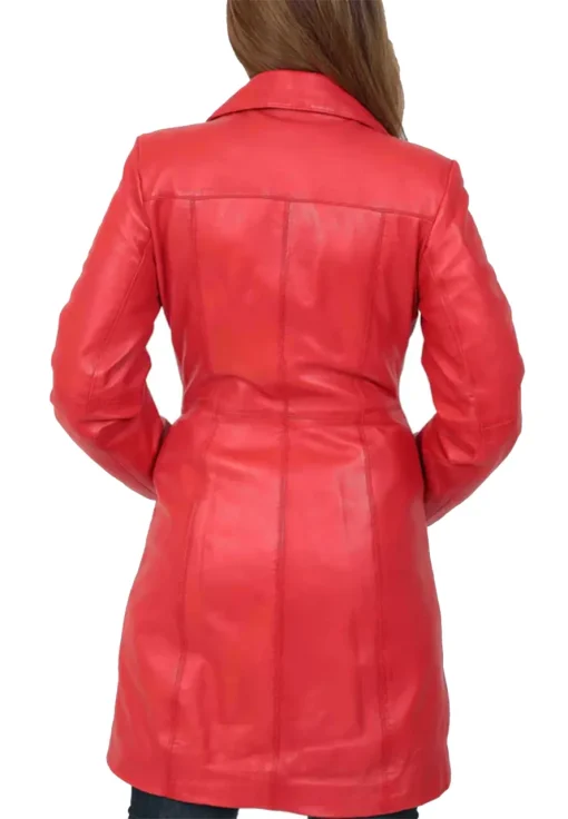 womens-button-fasten-red-faux-leather-coat