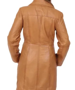 womens-button-fasten-tan-faux-leather-coat