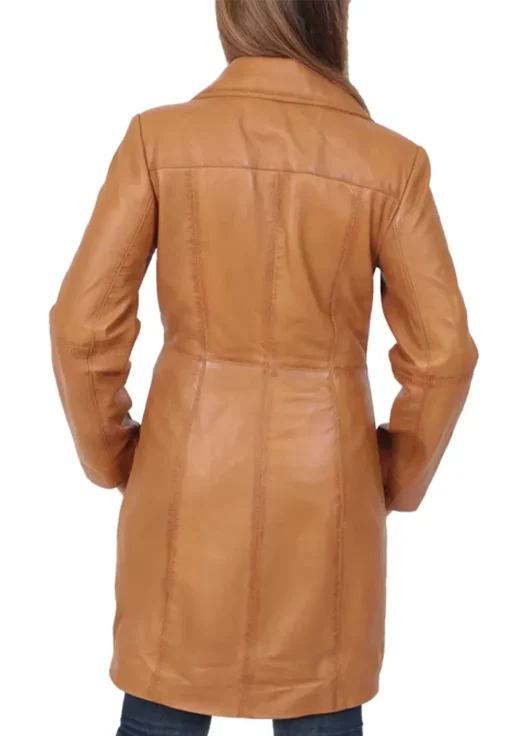 womens-button-fasten-tan-faux-leather-coat