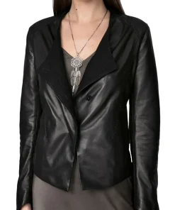 womens button front faux leather jacket 4