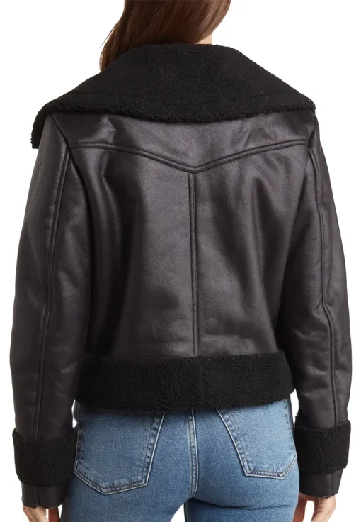 womens-flap-pockets-black-faux-leather-shearling-jacket
