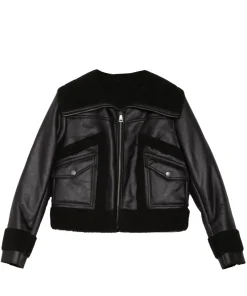 womens-flap-pockets-black-faux-leather-shearling-jacket