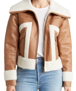 womens-flap-pockets-brown-faux-leather-shearling-jacket