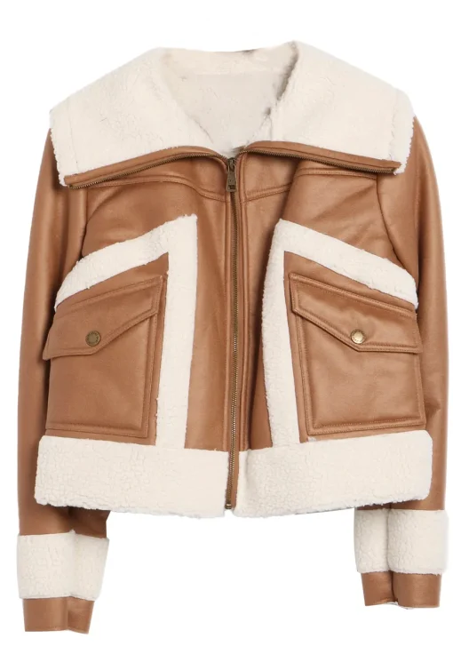 womens-flap-pockets-brown-faux-leather-shearling-jacket