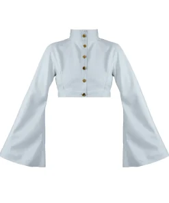 womens-flute-sleeve-blue-faux-leather-cropped-jacket