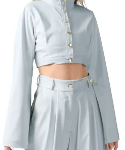 womens-flute-sleeve-blue-faux-leather-cropped-jacket