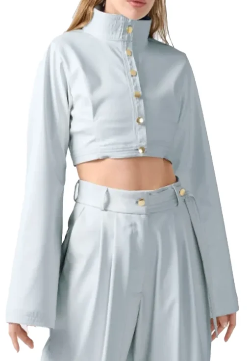 womens-flute-sleeve-blue-faux-leather-cropped-jacket