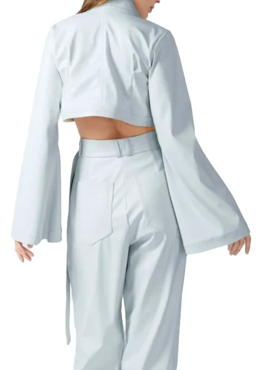 womens-flute-sleeve-blue-faux-leather-cropped-jacket