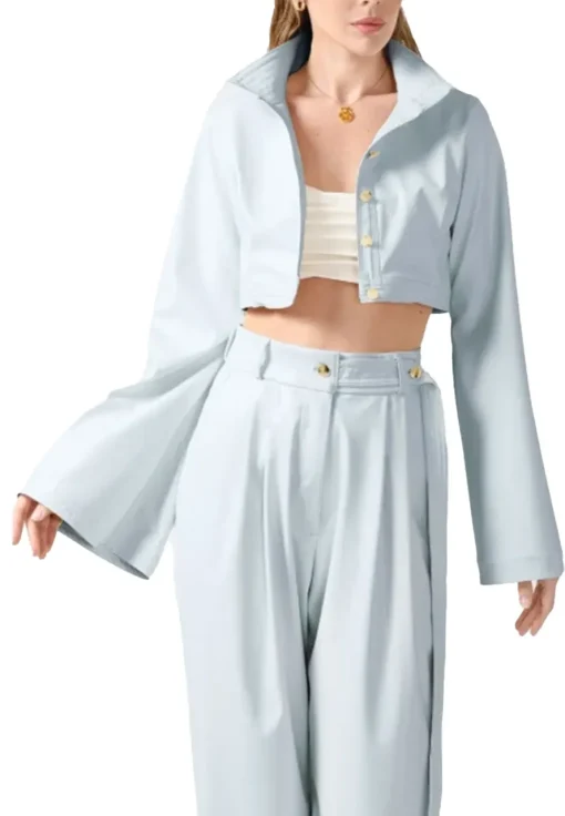 womens-flute-sleeve-blue-faux-leather-cropped-jacket