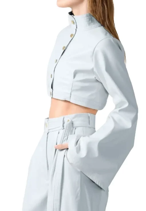 womens-flute-sleeve-blue-faux-leather-cropped-jacket