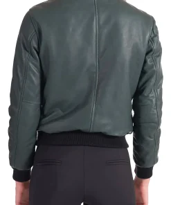 womens-green-faux-leather-bomber-jacket