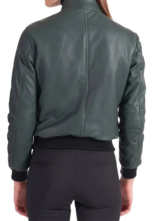 womens-green-faux-leather-bomber-jacket