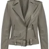 Women’s Grey Biker Faux Leather Belted Jacket