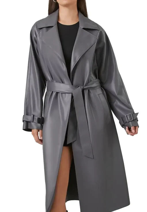 womens-grey-faux-leather-trench-coat