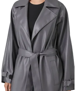 womens-grey-faux-leather-trench-coat