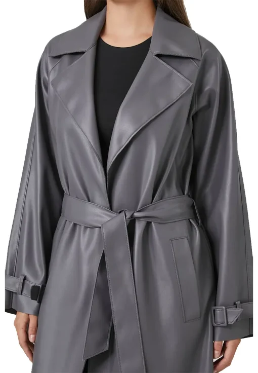 womens-grey-faux-leather-trench-coat