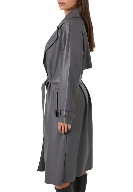 womens-grey-faux-leather-trench-coat