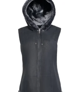 womens-hooded-black-faux-leather-shearling-vest