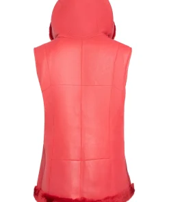 womens-hooded-red-faux-leather-shearling-vest