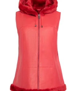 womens-hooded-red-faux-leather-shearling-vest