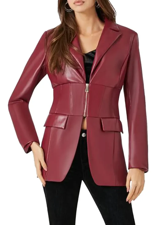 womens-maroon-faux-leather-zip-up-blazer