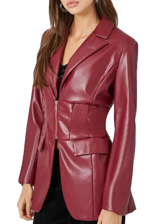 womens-maroon-faux-leather-zip-up-blazer